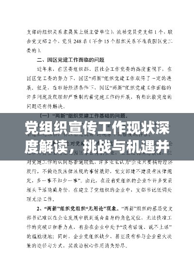 党组织宣传工作现状深度解读,挑战与机遇并存!